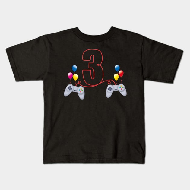 3rd Birthday Boy Toddlers Video Gamer Store Kids T-Shirt by Msafi